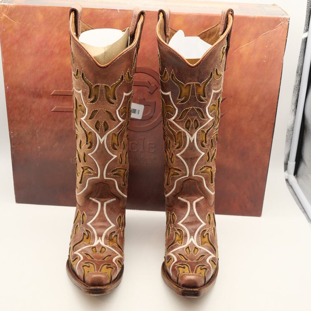 NEW Circle G Corral Women's 5.5 Shedron Inlay Embroidered Leather Boots Snip Toe - Picture 5 of 11
